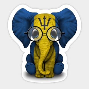 Baby Elephant with Glasses and Barbados Flag Sticker